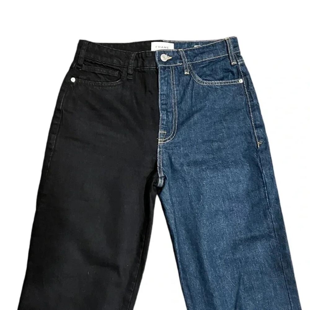 FRAME Le Jane Colour-Block StraightLeg High-Rise Stretch Denim Jeans Size27 Tall - Picture 6 of 12